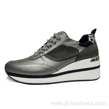 Women'S Leather Mesh Sports Increased Casual Sneakers